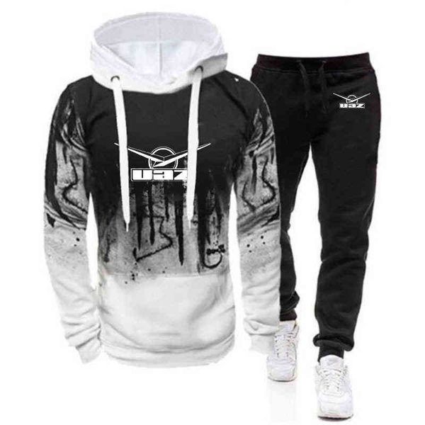 Sowjetunion Auto Cccp Udssr UAZ 2021 männer Neue Hoodie + Hose Zwei Stück Anzug Frühling Farbverlauf Hoodies Casual Sweatpant Sets Jacken G1217