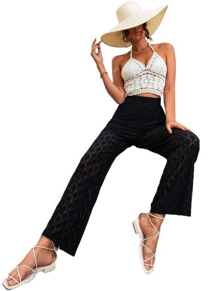 

high waist wide leg pants j49u#, Black;white