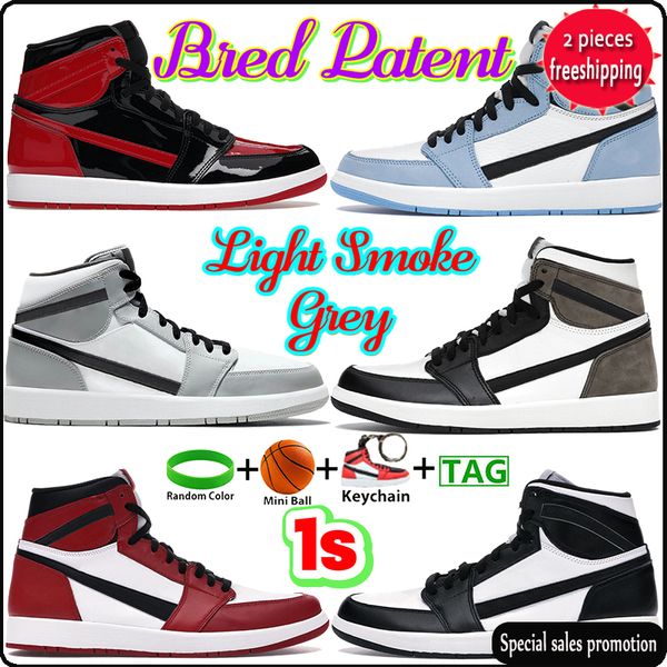 

2022 bred patent 1 basketball shoes 1s light smoke grey university blue high dark mocha bordeaux heritage chicago men women sneakers nb, Black