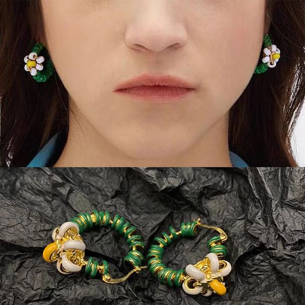 

2022 new fashion charm women weave earrings dripping oil hoop earring bead flowers jewelry charms, Golden
