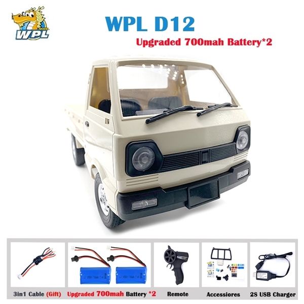 WPL D12 1:10 2WD RC Araba Simülasyonu Drift Tırmanma Kamyonu LED Işık Yolda 260 Fırçalanmış Motor D12 Araba 1/10 Çocuklar için Hediye Oyuncakları 220429