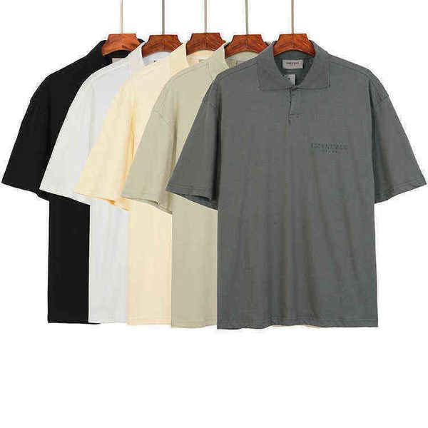 

essential double line brand loose letter printed polo shirt short sleeve t shirts formal v neck business casual travel sports fitness golf c, White;black