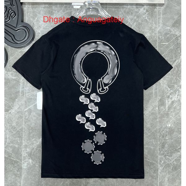 

summer mens luxury t shirts fashion ch brand man tees sanskrit letter t-shirt horseshoe flower cross short sleeve designer tshirts hip hop s, White;black