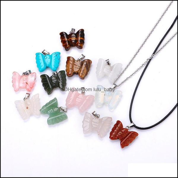 

pendant necklaces pendants jewelry natural stone carved butterfly necklace opal tigers eye quartz crystal chakra reiki healing for women d, Silver