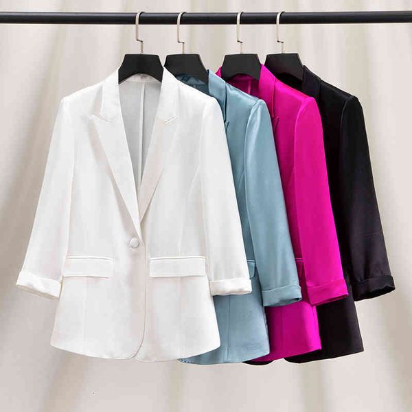 

women's suits blazers high end acetic acid satin white blazer for women in summer, White;black