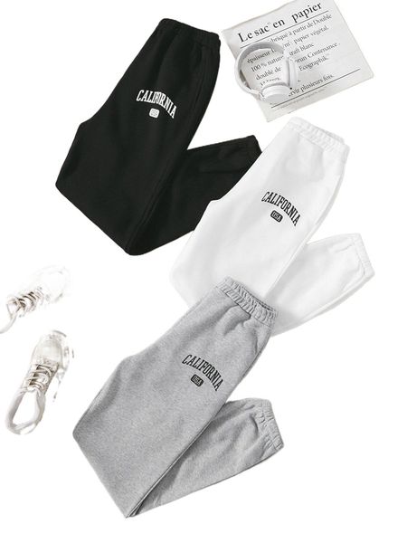 

3pcs letter graphic elastic waist sweatpants s2ji#, Black;white