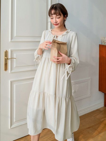 

dazy ruffle trim lantern sleeve smock dress y8ap#, Black;gray