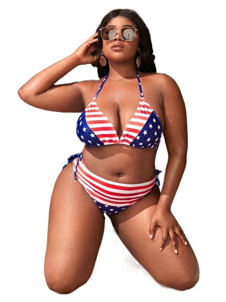 

plus americana print tie back bikini swimsuit q4zh#, White;black