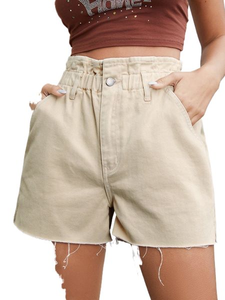 

paper bag waist frayed hem denim shorts i6vf#, White;black