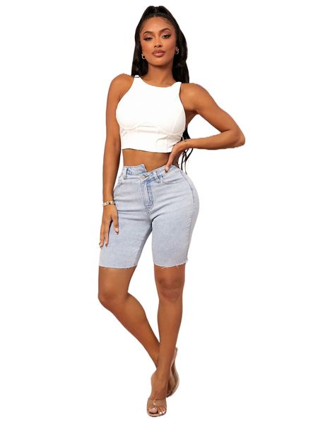 

sxy asymmetrical waist biker denim shorts 82lq#, White;black