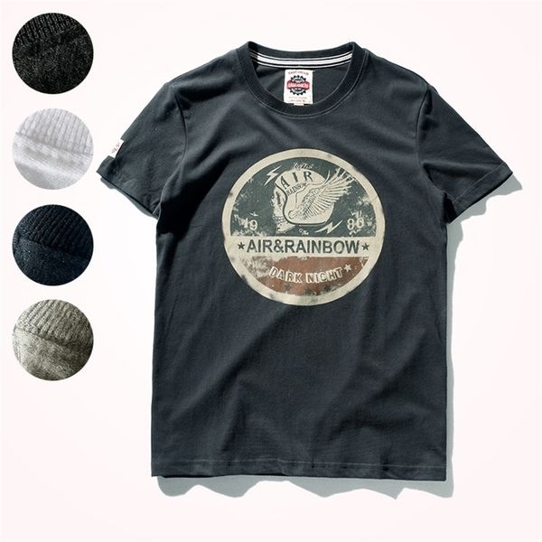 

summer short sleeve oneck printed tshirt mens fashion 100% cotton washed old loose brushed fabric large size casual 220611, White;black