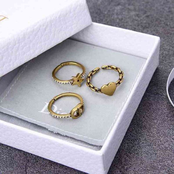 

2022 factory wholesale new dijia new star heart-shaped three piece ring eg0r, Silver