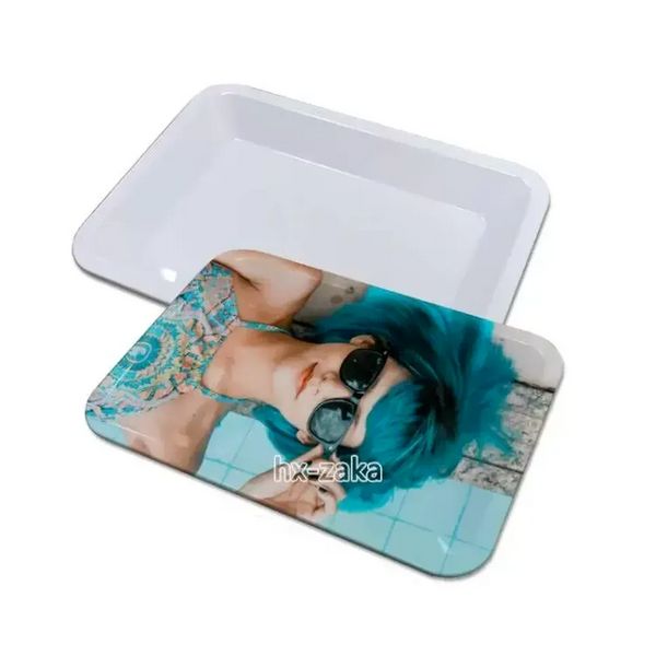 Sublimation Rolling Tray Platten Restaurant Tablett Blank Plain Rauchen Zubehör Benutzerdefinierte Metall Medium Kleine Mini Größe Abendessen Platte Weißblech F0712