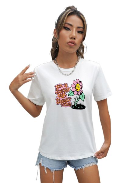 

x the creative witch floral & slogan graphic tee x7go#, White