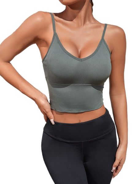 

medium support high stretch criss cross back sports bra 70d2#, Gray
