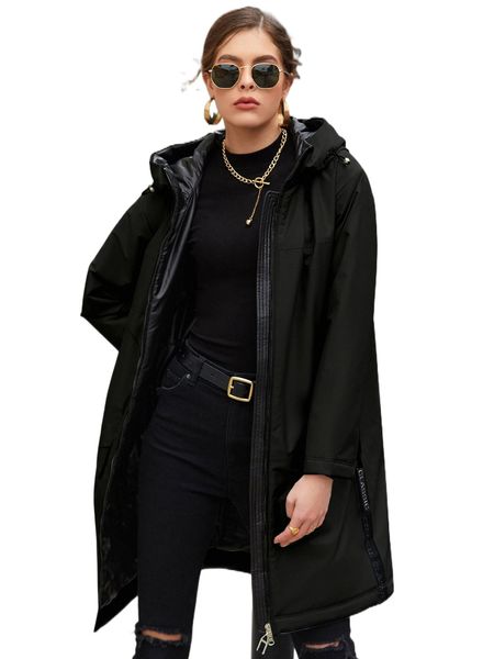 

hailuozi solid zip up hooded winter coat m5od#, Black