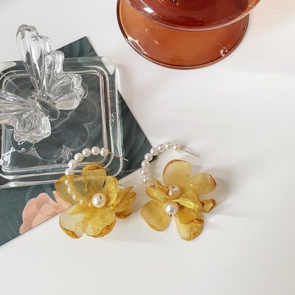 Huggie Huggie Juorest Sweet Flower Pearl Suring Trendy Yellow Transparent Stud Brincos Moda Lace Drop Vintage para mulheres Moni22
