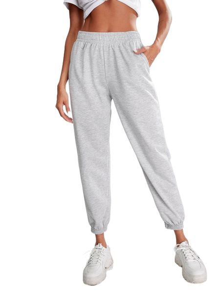 

solid elastic waist sweatpants l0zr#, Black;white