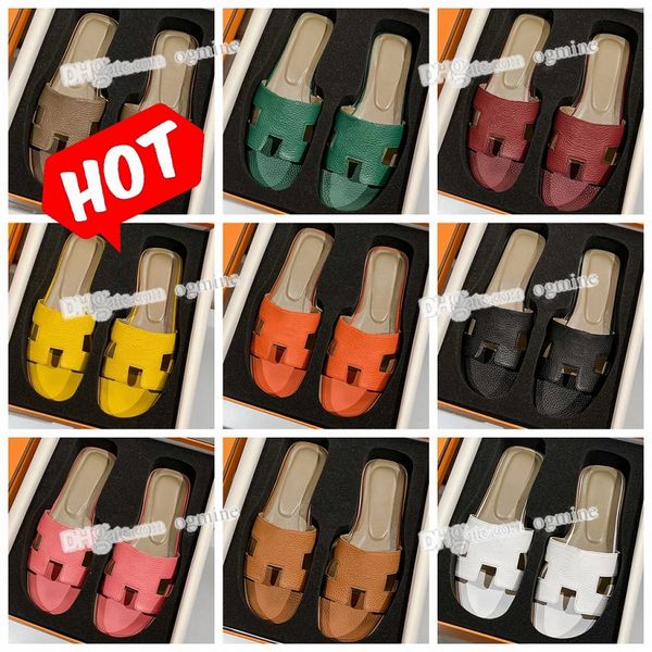 

designer oran sandal woman summer slippers leather lychee skin maroon khaki triple white brown classic black womens flat slides fashion mule