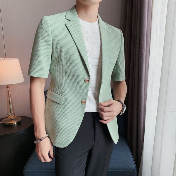 Giacca alla moda elegante verde chiaro per abito da sera a maniche corte estive da uomo Blazer da uomo Giacche sociali bianche slim fit