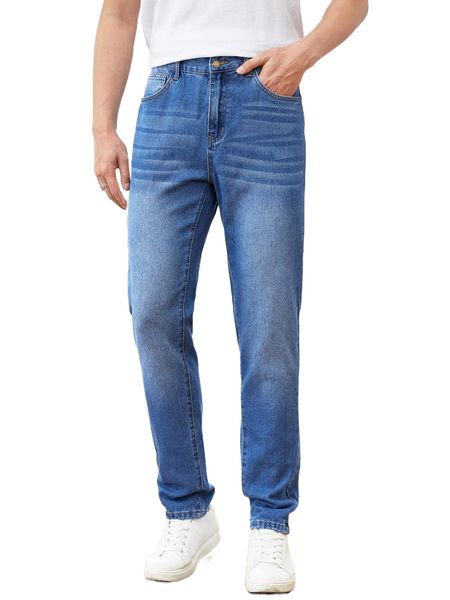 

men cat whisker straight leg jeans b4o5#, Blue