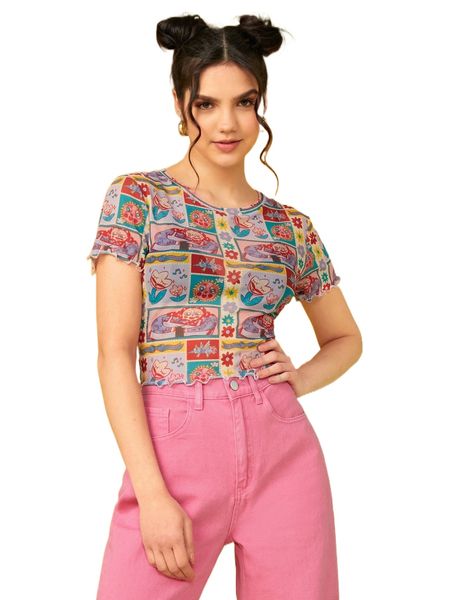 

x zhihan wang cartoon graphic lettuce trim mesh without bra f2zo#, White