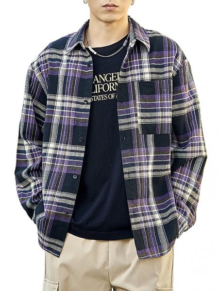 

men 1pc plaid print shirt g0o0#, White;black