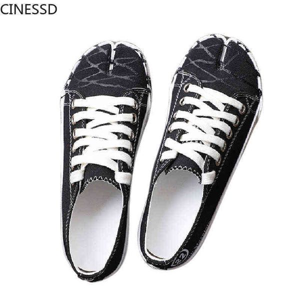 Scarpe eleganti Donna Split Toe Flat Canva Donna Lace Up Tabi Ninja Sneaker Paint Casual Ladie Vulcanized Round 220715