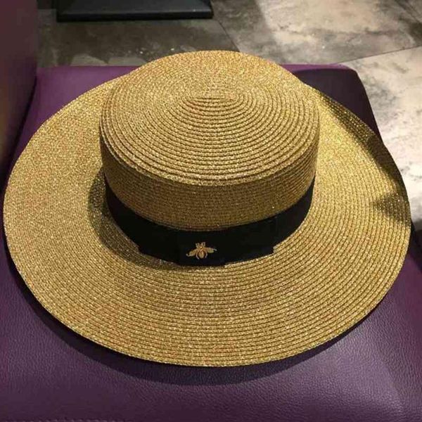 

sun hats small bee straw hat european and american retro gold braided hat female loose sunscreen sunshade flat cap visors hats 210349k, Blue;gray