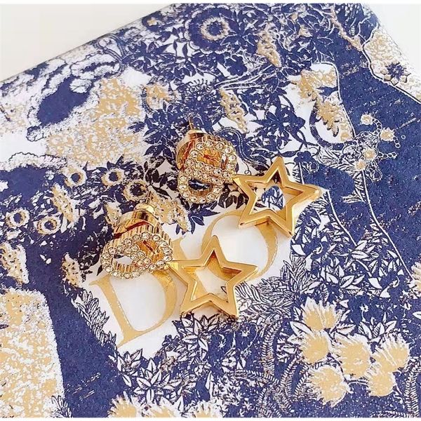 

ornament charm earring diamond five pointed star earrings 925 silver needle brass earrings earrings female, Golden