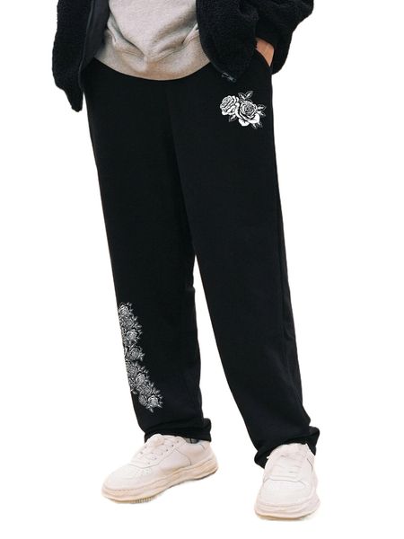 

men floral print sweatpants h6mx#, Black