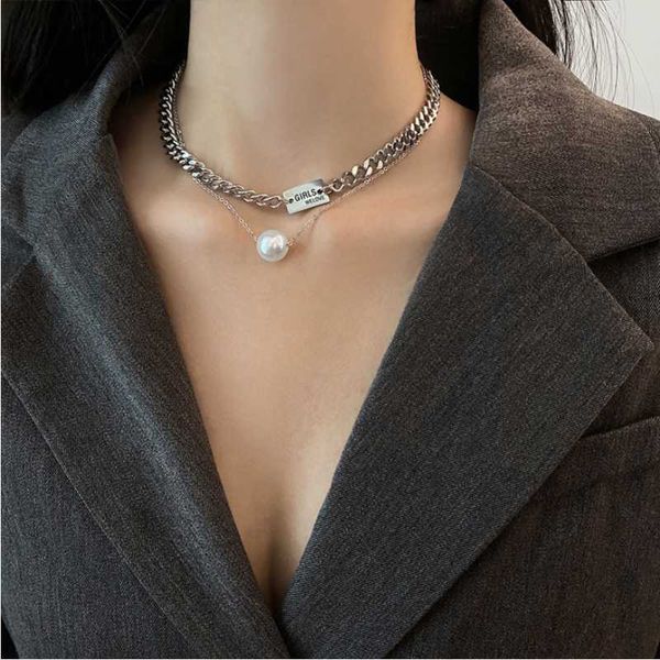 

pendant necklaces 316l stainless steel 2022 fashion upscale jewelry beaded geometric charms thick chain choker pendants for women, Silver