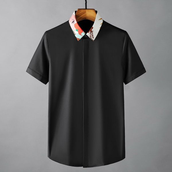 

2022 summer color collar digital printing contrast color stitching fashion shirt cotton comfortable men's trend slim shirt, White;black