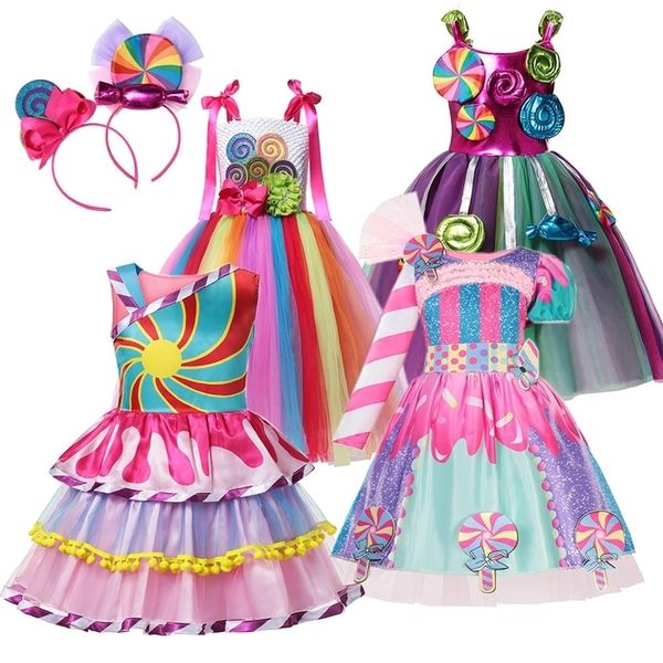 MUABABY Carnevale Candy Dress per ragazze Purim Festival Fancy Lollipop Costume Bambini Summer Tutu Abiti Dressy Party Ball Gown 220426