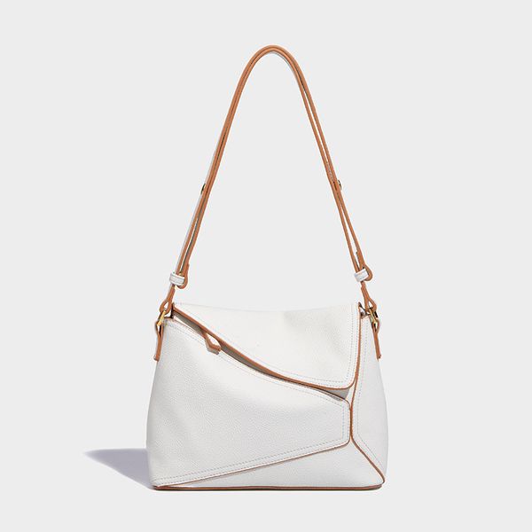 

designer large capacity casual versatile tote single-shoulder bag artistic hobo bag plain pure color sky blue patchwork luxury leather