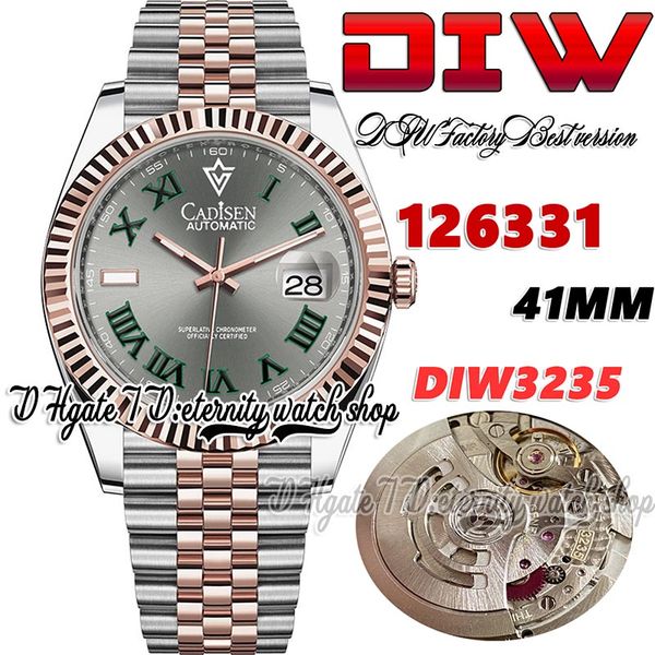 

diwf diw126331 sa3235 automatic mens watch 41mm fluted bezel gray dial roman markers 904l jubileesteel bracelet with same serial warranty ca, Slivery;brown