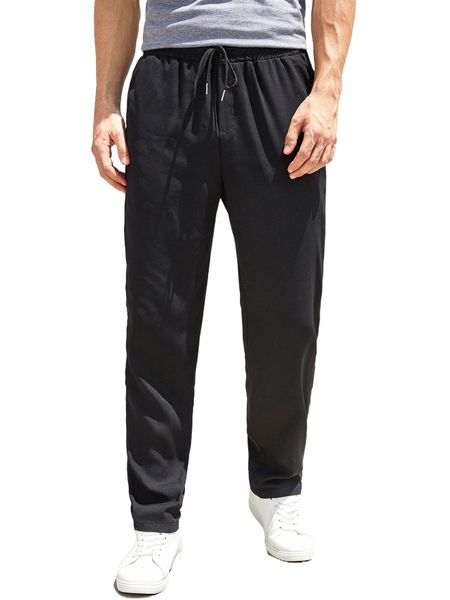 

men drawstring waist tapered pants t0sh#, Black