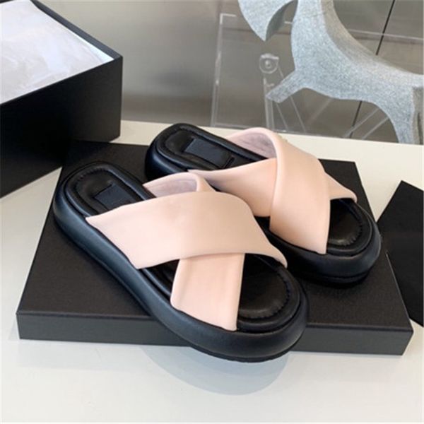 

summer new cross strap bread cool slippers beach sandals flip-flops thick flat slippers casual women shoes size 35-40, Black
