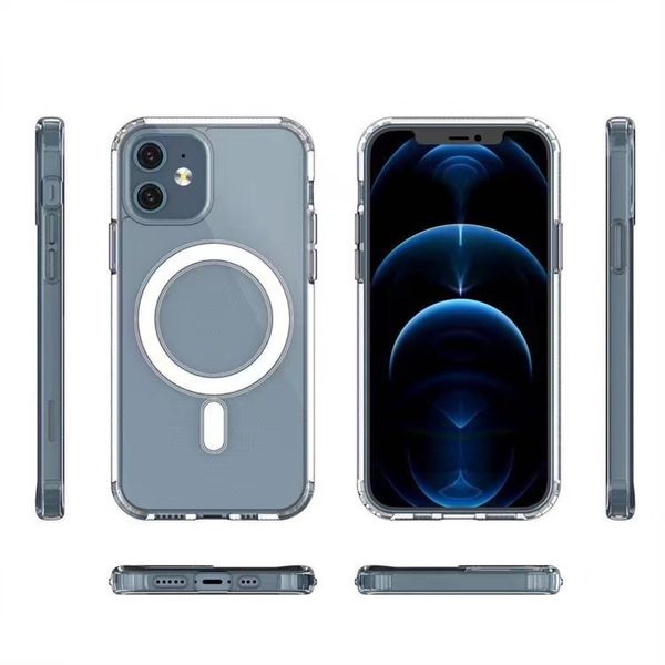 Casos de telefone magn￩ticos para iPhone 13 14 Pro m￡ximo 11 12 Pro mini xr x xsmax 7 8 mais gradiente de arco -￭ris e transpar￪ncia de capa ￠ prova de choque sem fio