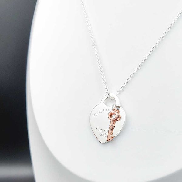

925 sterling silver women's necklace, heart and key pendant, luxury brand, couple gift, jewelry accessories, 2021
