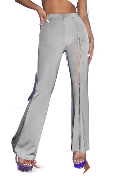 

ladder cut flare leg pants a6lo#, Black;white