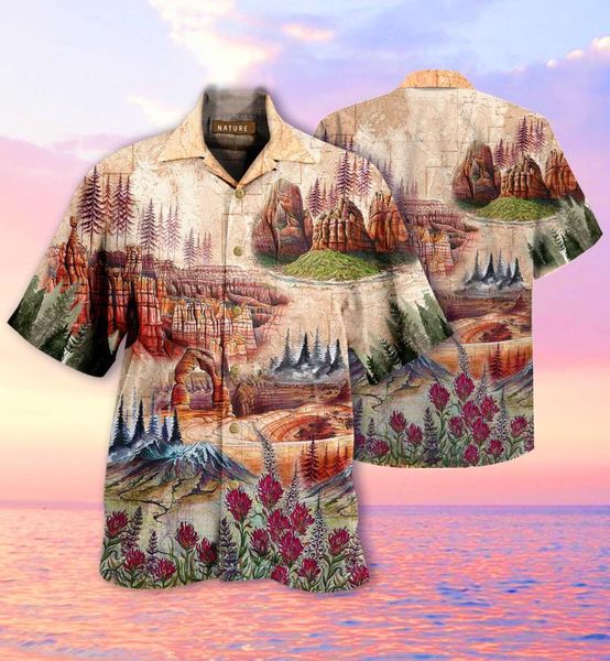 Polos do parque nacional masculino paisagem de verão Hawaii Shirts Youth Couples Beach Multi Color Casual Camise