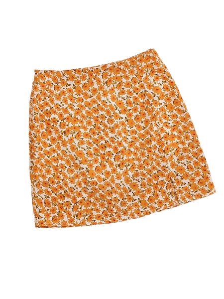 

allover floral print slit skirt 577l#, Black