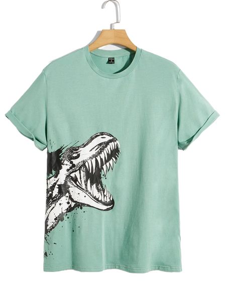 

men splash ink & dinosaur print tee p6jn#, White;black