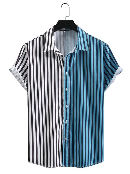 

men striped print colorblock shirt t3j9#, White;black