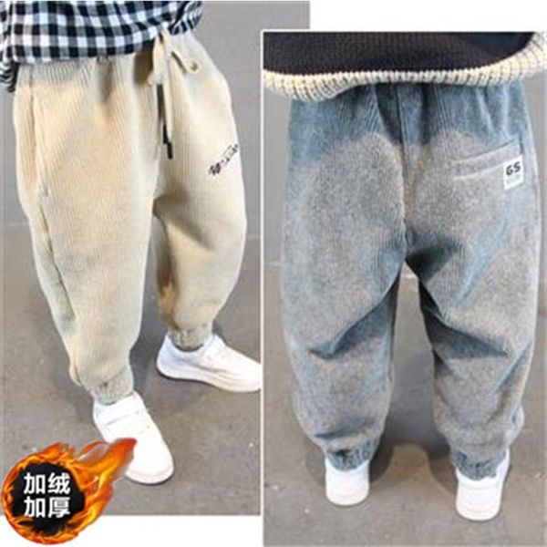 

baby boys winter pants corduroy fabric autumn and winter 2-9 years old kid's thick cashmere outdoor trousers girls pants lj201127, Blue