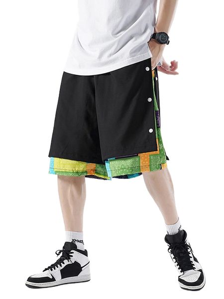 

men paisley print drawstring waist 2 in 1 shorts t58s#, White;black