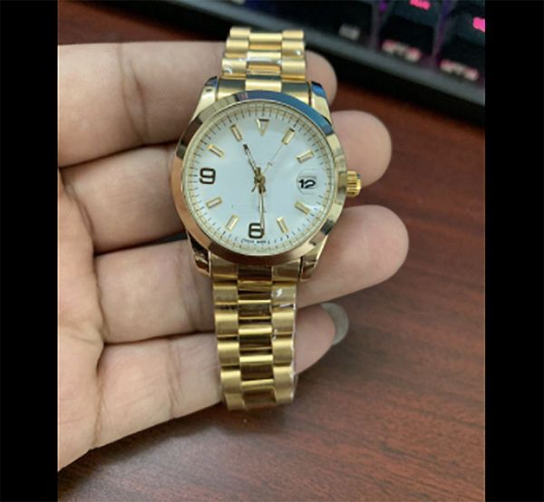 

wholesale drop ship oem branded men's quartz watch classical casual round alloy calendar single folding buckle steel band wristwatch fo, Slivery;brown