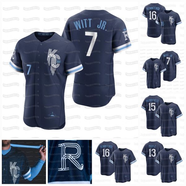 

salvador perez 2022 city connect royals jersey bobby witt jr. andrew benintendi a. taylor lopez alex gordon soler zack greinke, Blue;black