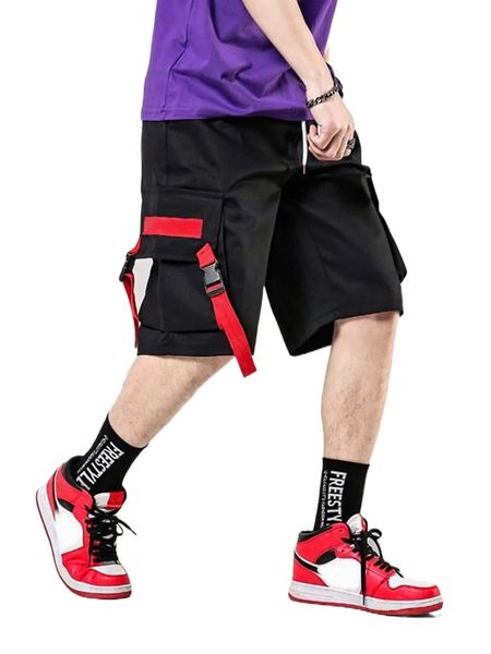 

men buckle flap pocket cargo shorts z7tf#, White;black